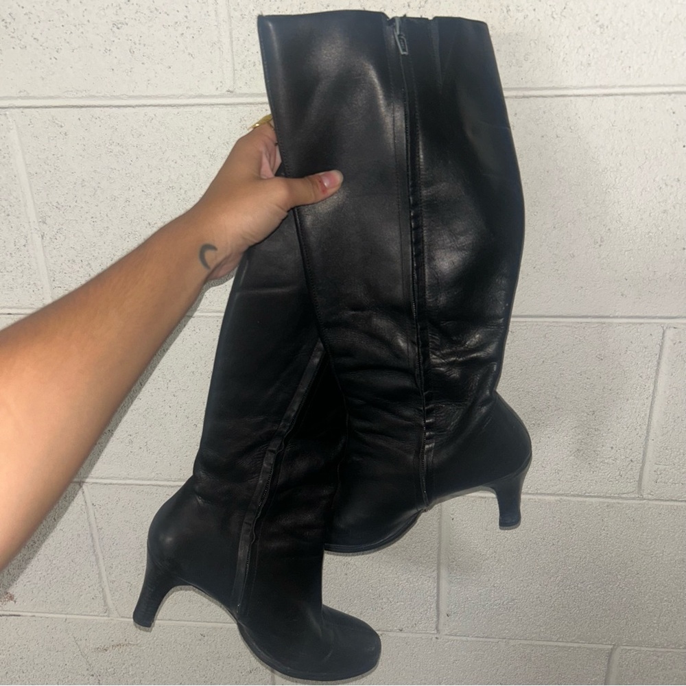 Black Leather Knee-High Boots